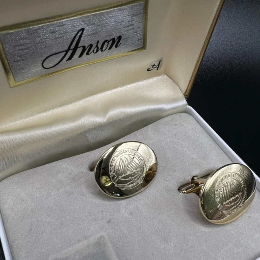 Vintage 1960s Anson Gold-Tone Men’s Cufflinks & Tie Tack Set – New in Box
